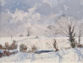 Roy Perry (1935-1993) Oil on board "January Sunshine, Long Sutton", winter landscape, signed lower