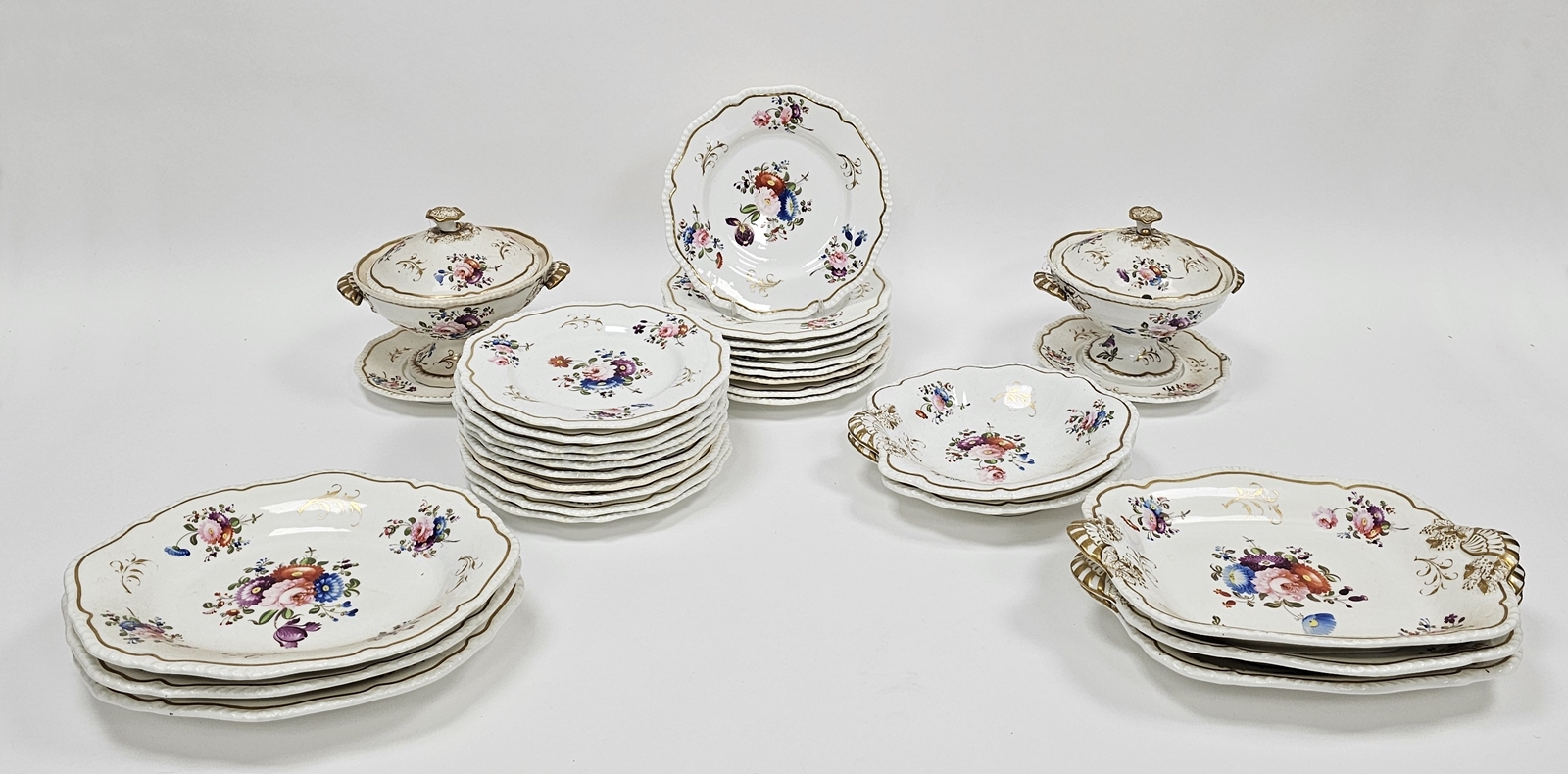 Staffordshire porcelain part dessert service, circa 1825, painted with bouquets of flowers within - Image 4 of 6