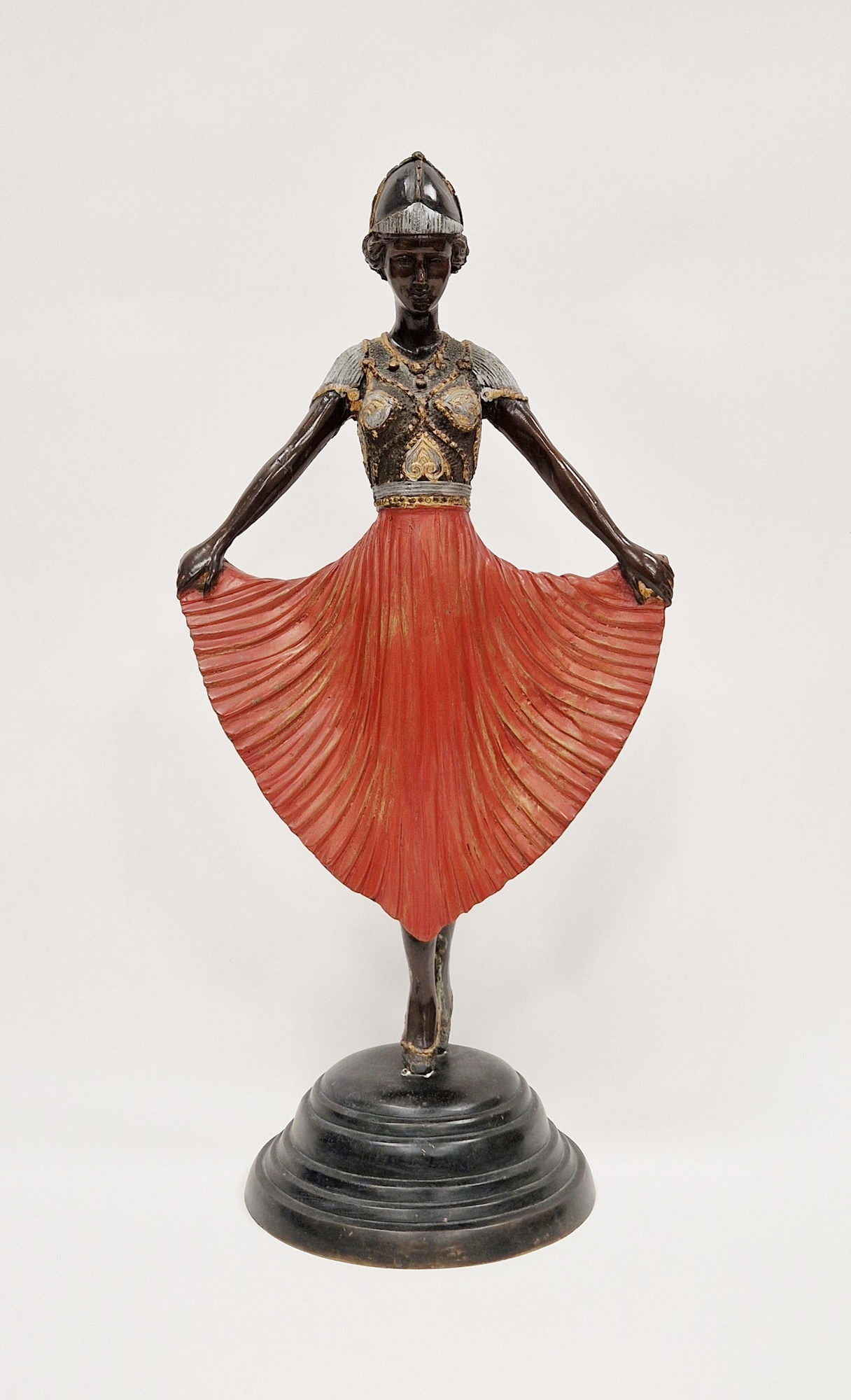 Art Deco-style figure of a dancing girl, patinated and painted brass, possibly American, her - Image 2 of 2