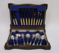 Oak canteen of EPNS cutlery for approx. six settings and other items ensuite