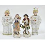 Pair of continental porcelain Meissen-style figures, circa 1900, each modelled carrying baskets of