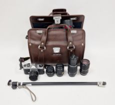 Pentax Asahi KM camera, no.8107043 and various lenses and camera monopole