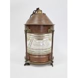 Early 20th century copper and brass-mounted ship's lantern suspended from a chain, 39cm high