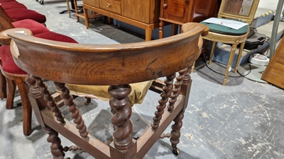Late 19th/early 20th century oak corner chair with carved spiral supports and X-frame stretcher, - Image 41 of 44