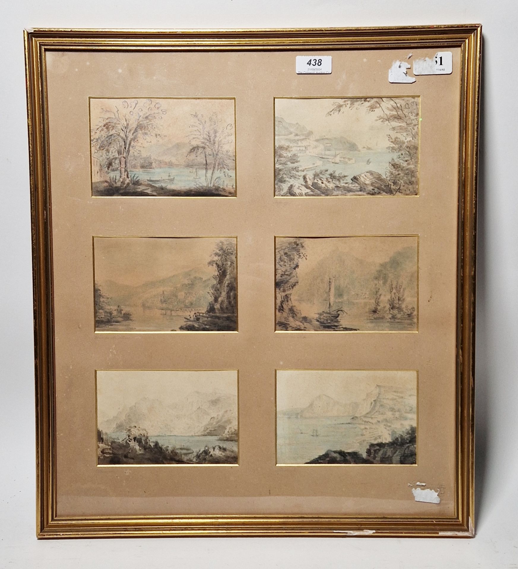 19th century school Watercolour and pencil Set of six coastal, river and lakeside scenes to - Image 2 of 2