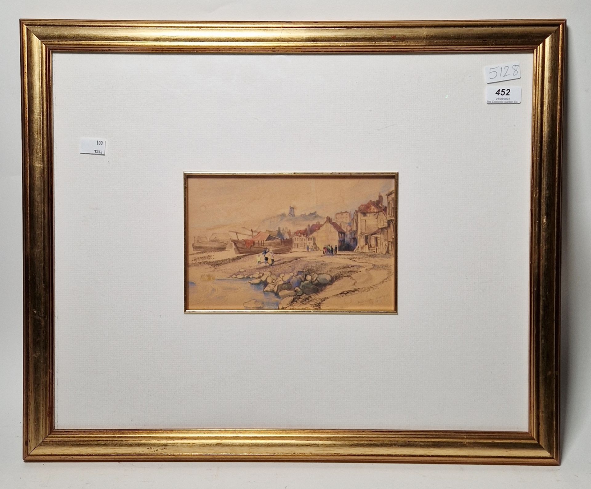 P.B. (19th century school) Watercolour "Folkstone Harbour", initialled, titled and dated 1858 - Image 2 of 3