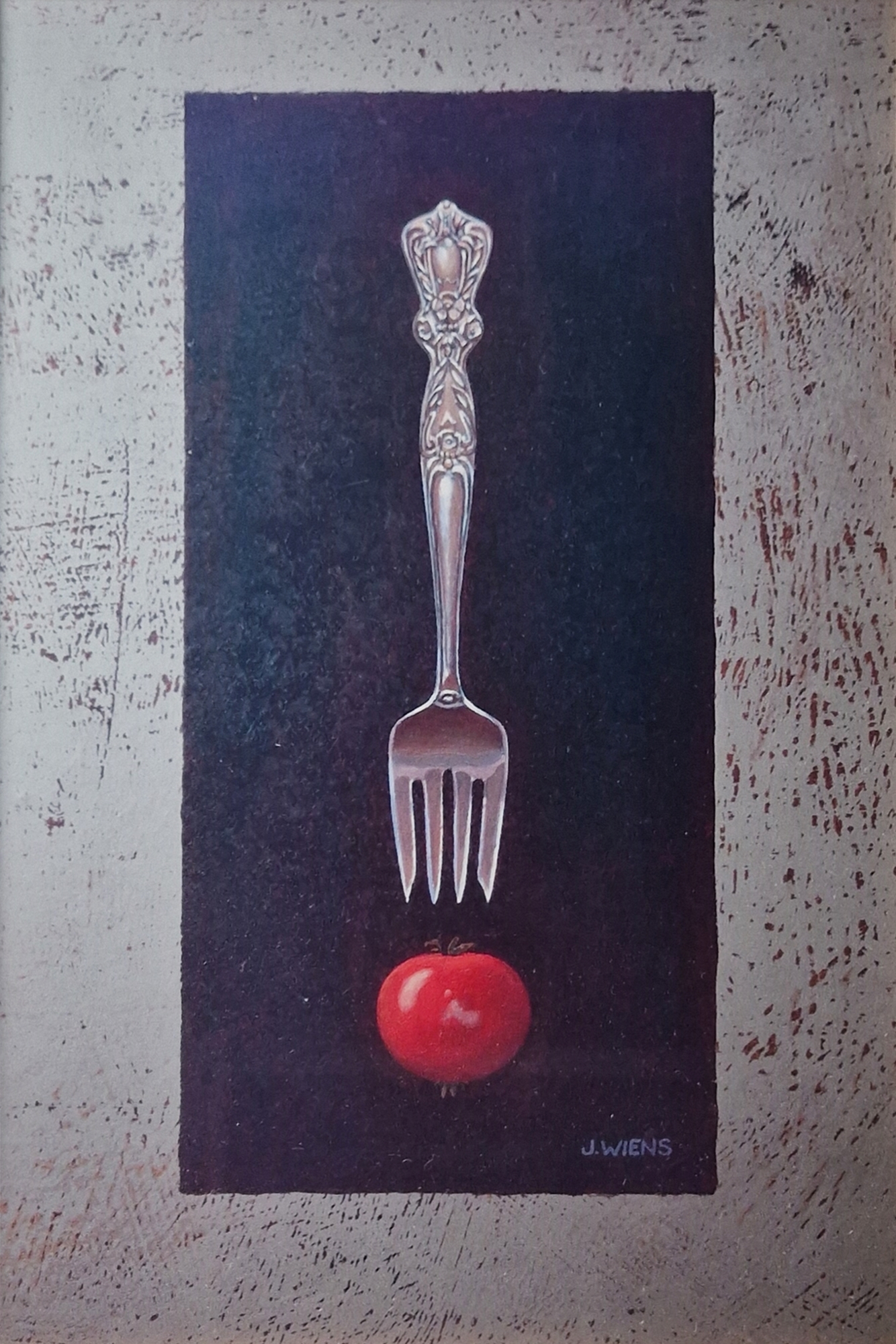 After J. Wiens (20th/21st Century) Four still life prints, each with a fork and vegetable within