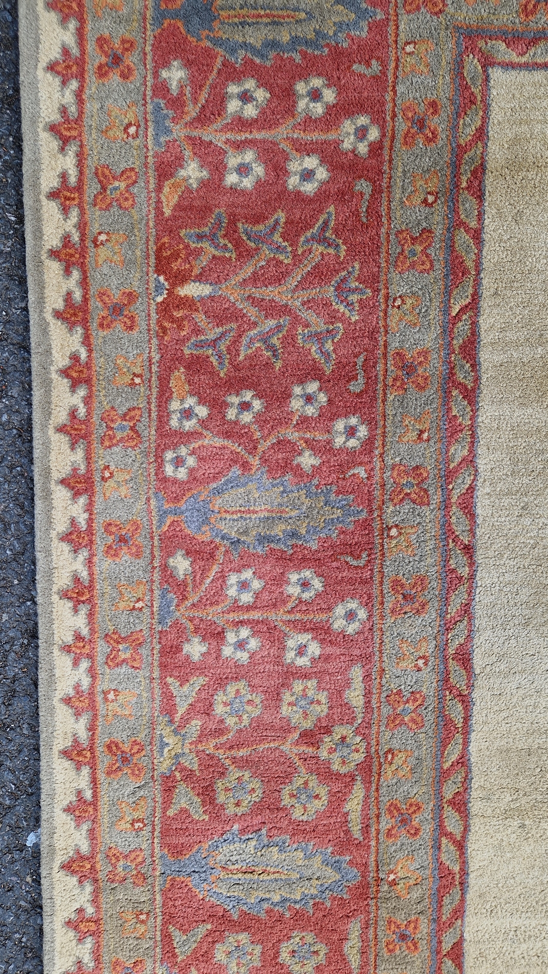 Large wool carpet of revived Eastern style, having stiff leaf and floral spray iron red border and - Image 19 of 22