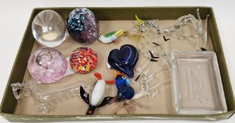 Collection of lampwork glass animals including penguin, cockerel, stag and others, a Sanders &