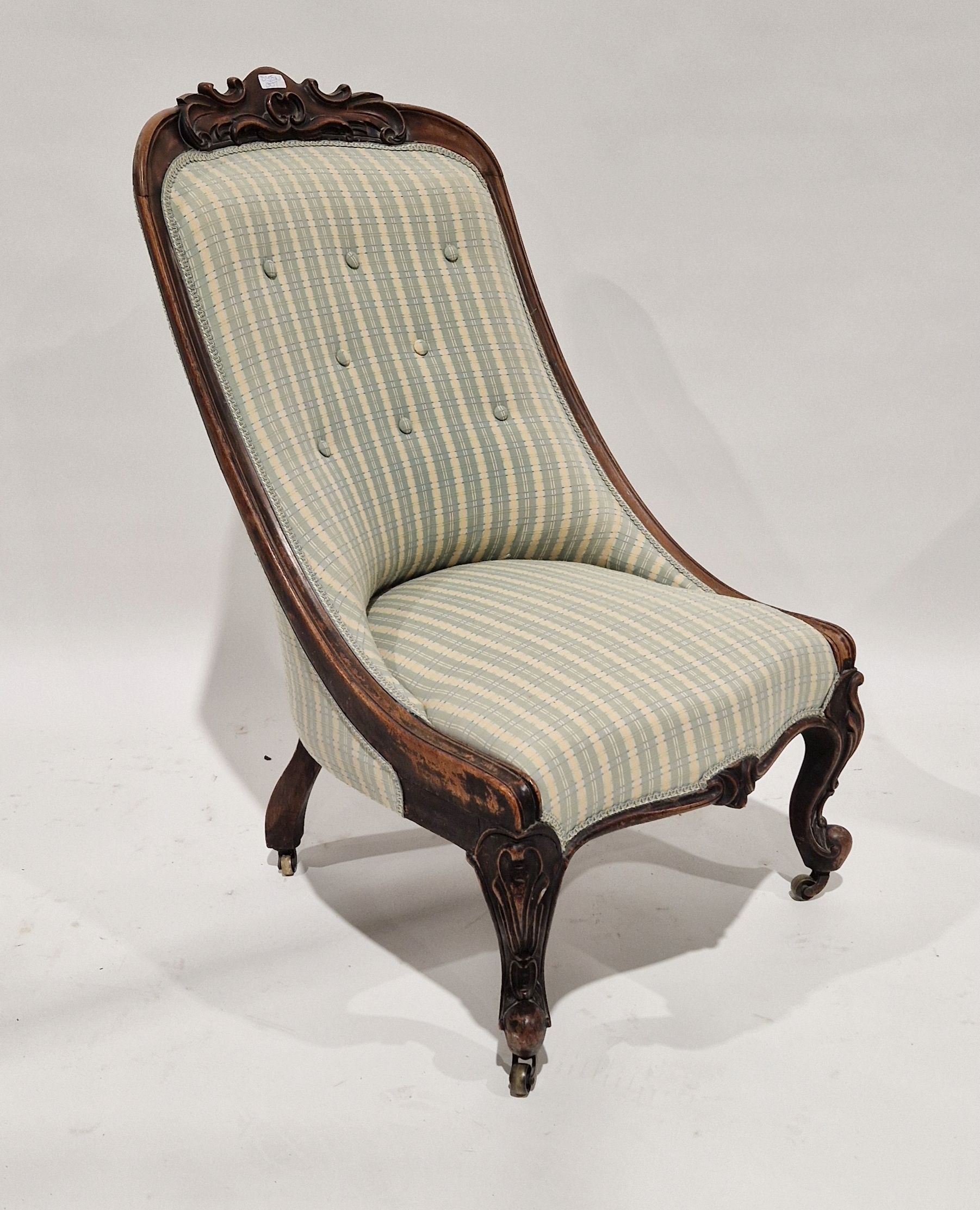 19th century Victorian mahogany button back nursing chair with later upholstery, 95cm high