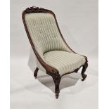 19th century Victorian mahogany button back nursing chair with later upholstery, 95cm high