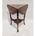 Victorian rosewood and marquetry inlaid and boxwood stringing triangular-shaped drop leaf occasional