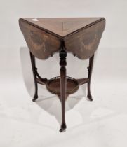 Victorian rosewood and marquetry inlaid and boxwood stringing triangular-shaped drop leaf occasional
