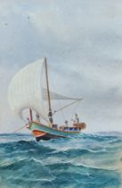 Twentieth century school Watercolour on paper Boat in choppy seas, unsigned, 10cm x 14cm