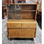 Mid 20th century teak two short drawer small chest, each drawer with metal bar handle, 91cm wide x