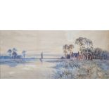 Robert Winter Fraser (1874-1904) Watercolour River scene with boat and dwellings, signed lower left,