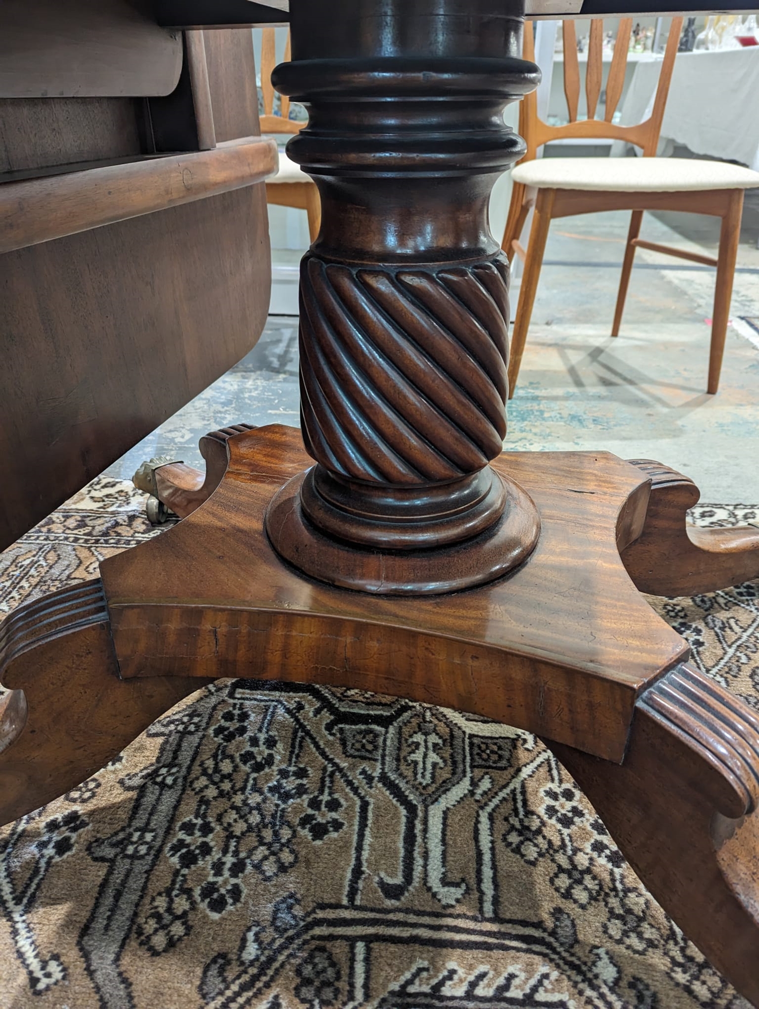 Regency mahogany breakfast table, rectangular with curved corners, rosewood inlaid banding, on large - Image 20 of 26