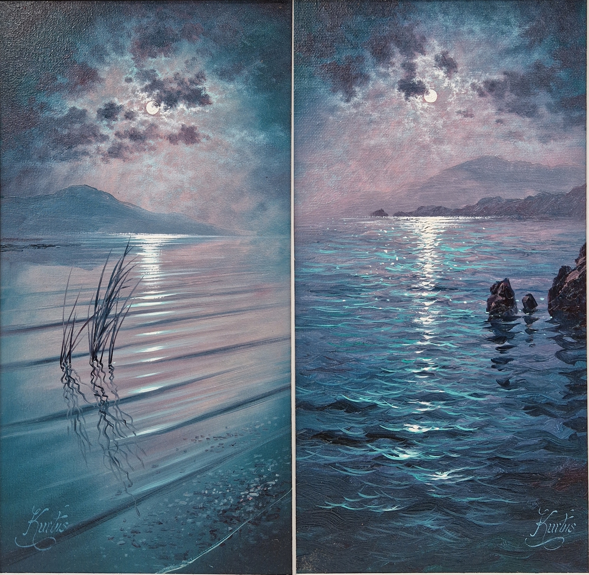 Andrew Grant Kurtis (British, b.1963) Pair oil on canvas "Moonlight Sparkle" and "Moonlight