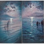 Andrew Grant Kurtis (British, b.1963) Pair oil on canvas "Moonlight Sparkle" and "Moonlight