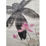 Chinese school Watercolour Pair of floral watercolours, artist's seal mark, framed and glazed, image