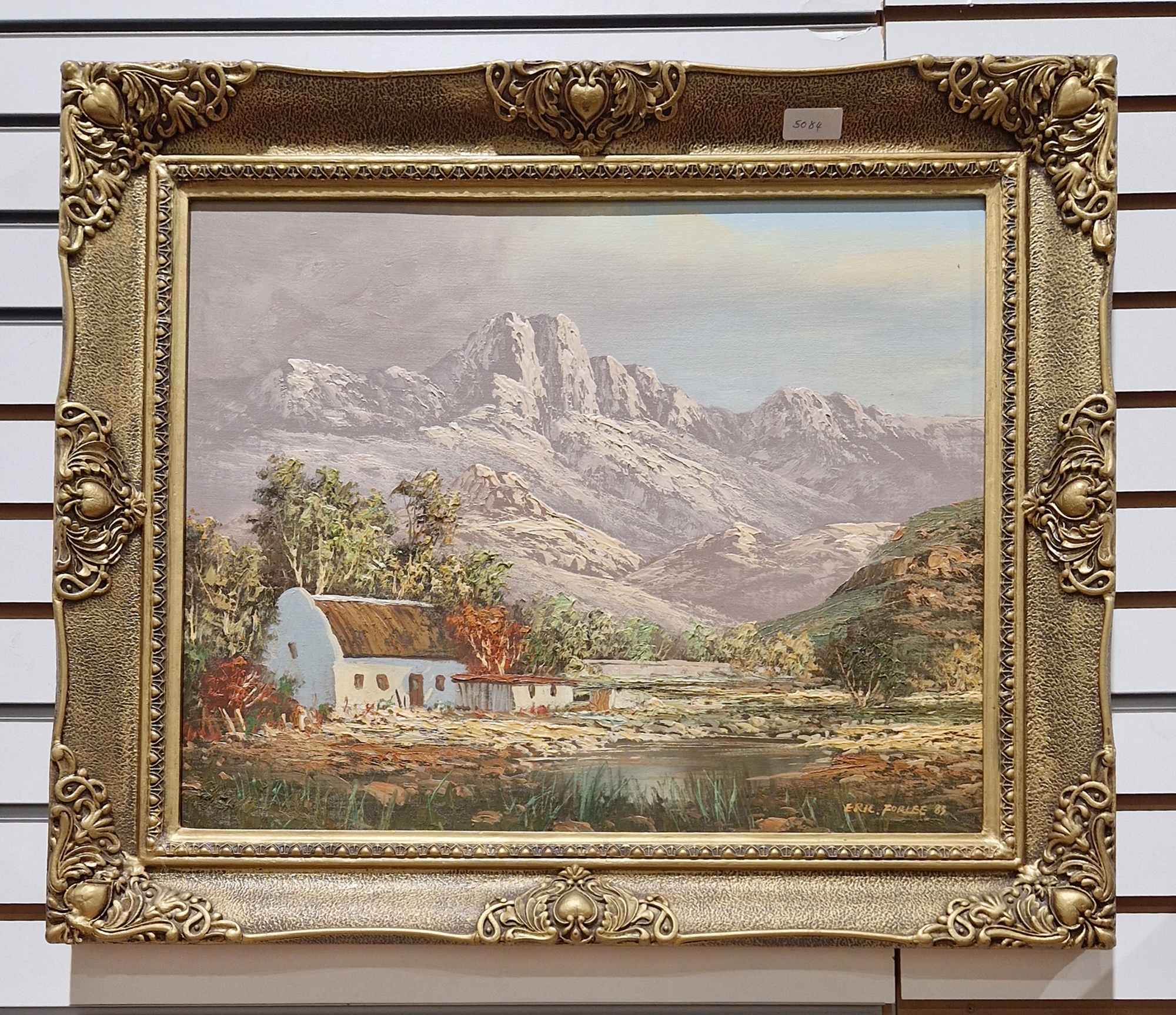 Eric Forlee (1949) Oil on board Mountain landscape with cottages, signed and dated '83 lower - Image 5 of 6