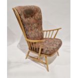Ercol blonde "Windsor" beech framed high-back easy chair, possibly model 478, with upholstered loose