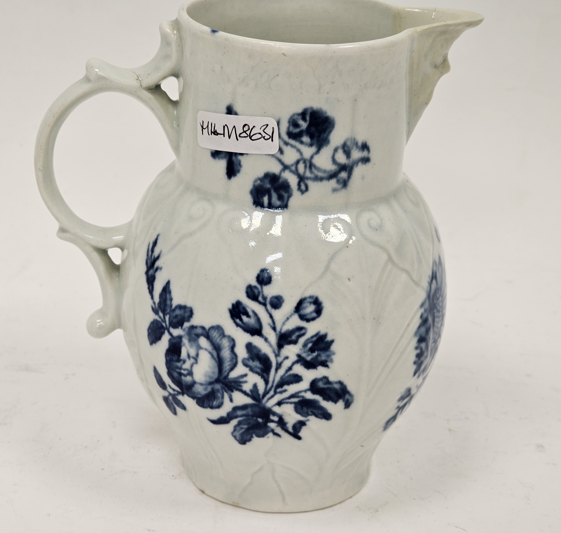 Worcester porcelain small cabbage leaf moulded mask jug, circa 1780, blue crescent mark, with mask - Image 3 of 30