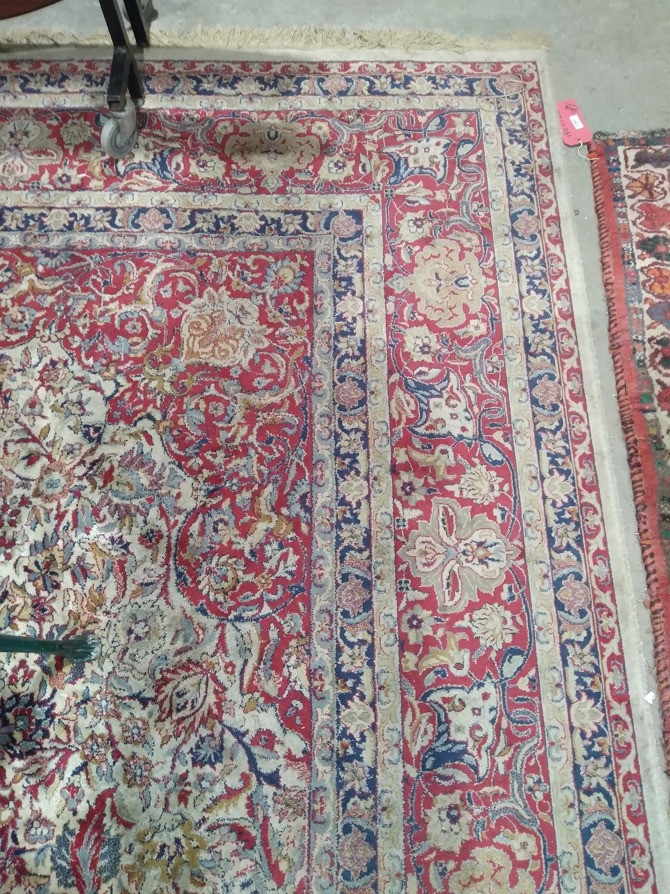 Large Persian-style cotton carpet with red floral arabesque on an ivory ground, red spandrells, - Image 4 of 10