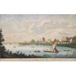 J Boydell Handcoloured engraving  "View of Shepperton", depicting horses and figures by the river,
