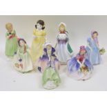 Collection of Royal Doulton bone china figures of ladies comprising 'Dinky Do' HN1678, 'Monica'