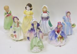 Collection of Royal Doulton bone china figures of ladies comprising 'Dinky Do' HN1678, 'Monica'