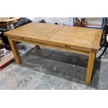 Large oak extending dining table, rectangular, 78cm high x 90cm wide x 180cm long (unextended)