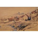 P.B. (19th century school) Watercolour "Folkstone Harbour", initialled, titled and dated 1858