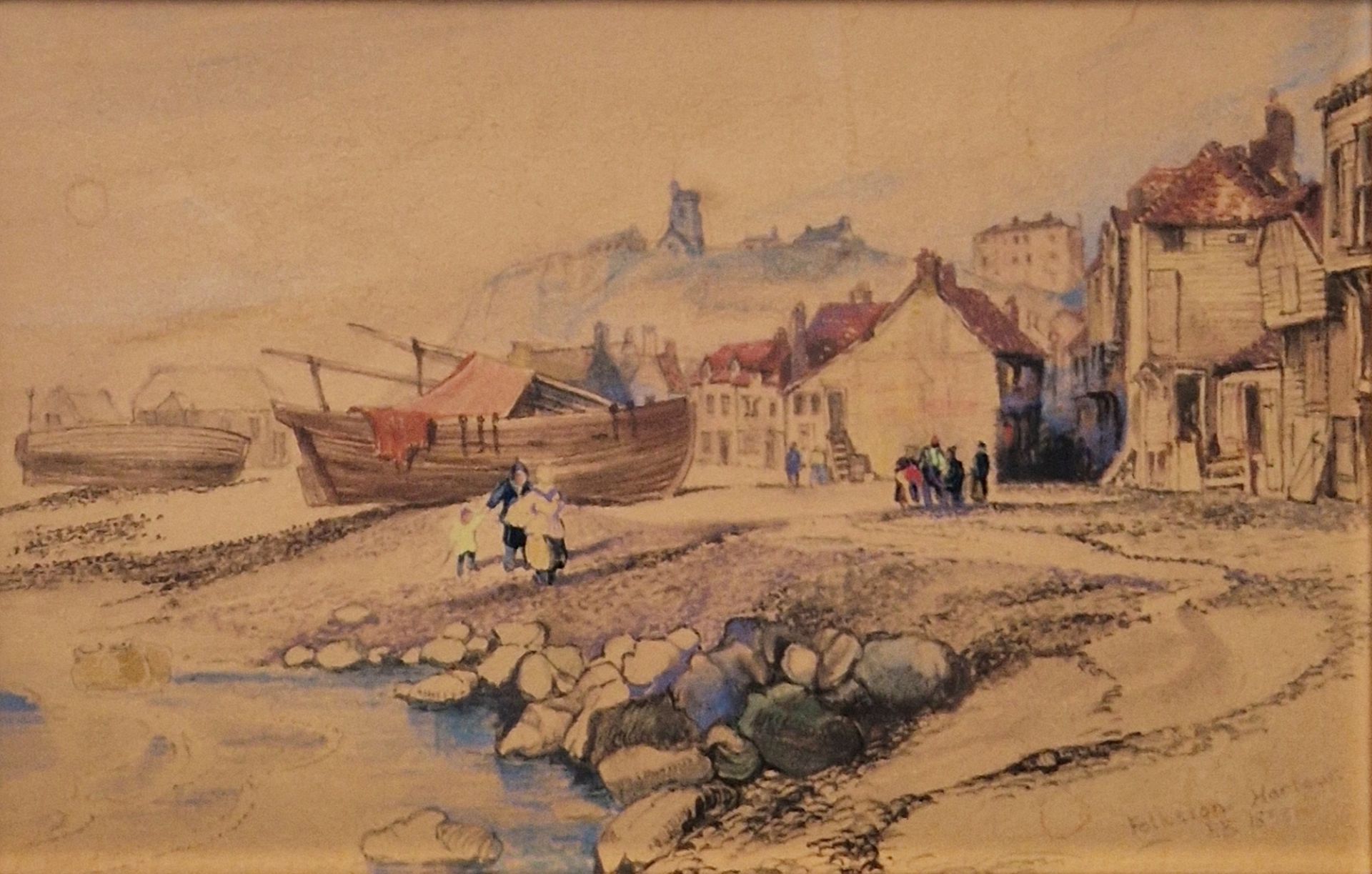 P.B. (19th century school) Watercolour "Folkstone Harbour", initialled, titled and dated 1858
