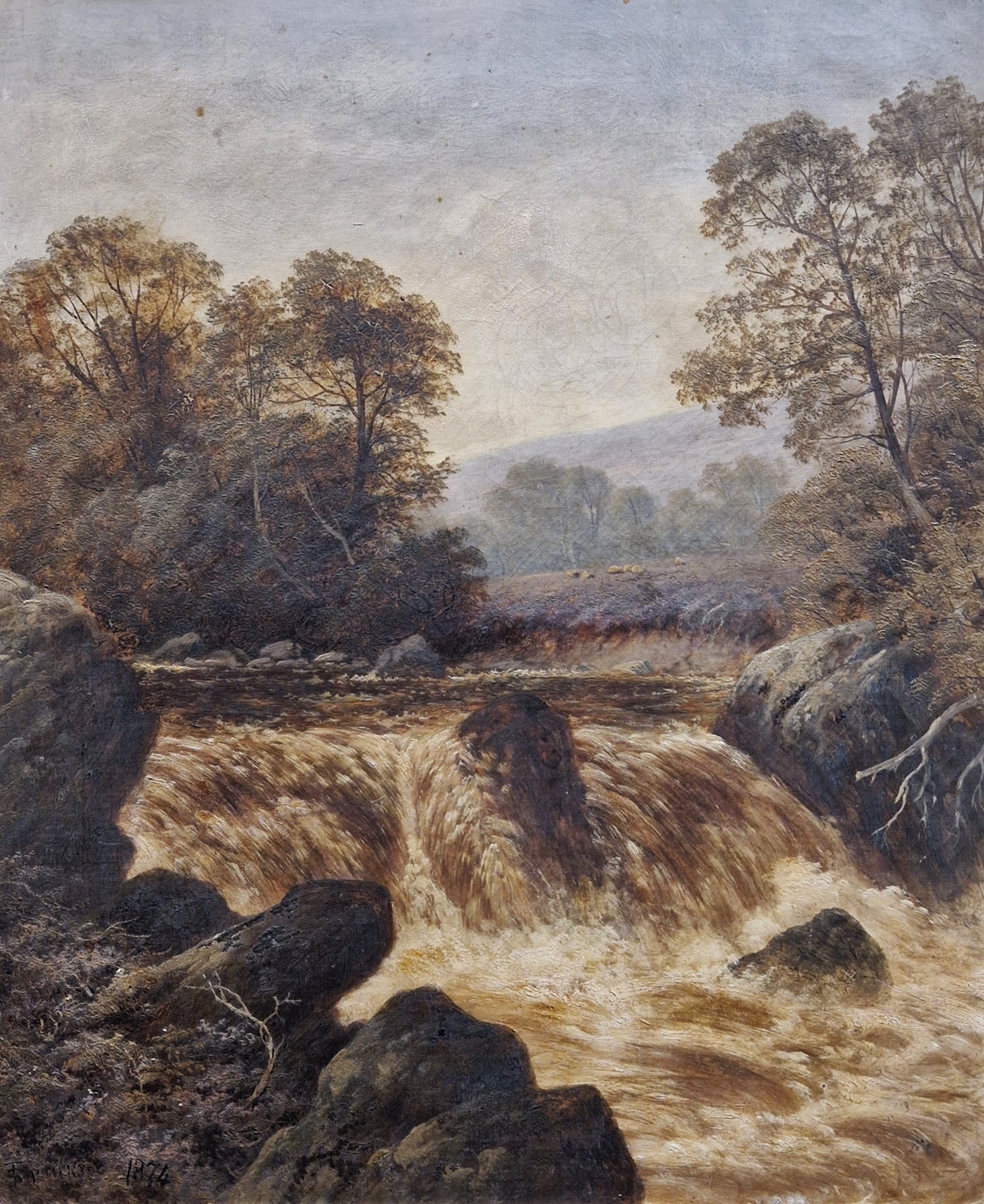 Thomas Spinks (1847-1927) Oil on canvas "Falls at Pandy Mill, North Wales", signed and dated 1874, - Bild 4 aus 6