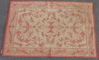 Laura Ashley woven wool rug of revived Savonnerie design, in ivory and iron red with allover