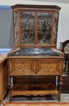 Victorian inlaid rosewood display cabinet, marked with maker's label 'Marris and Norton, Corporation