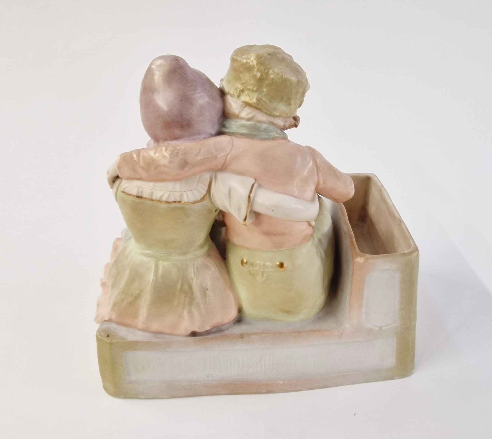 Early 20th century Vienna (Amphora) ceramic figure group of two Dutch-style children embracing, - Image 3 of 6