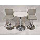 Modern breakfast table with white top on chromed pedestal base, labelled to underneath 'For