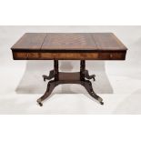 George IV mahogany games table, the centre panel to the top inlaid with chess sliding to reveal