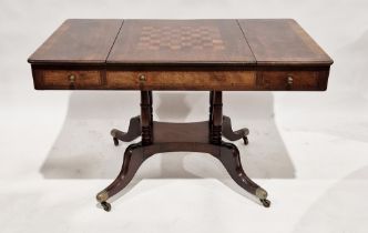 George IV mahogany games table, the centre panel to the top inlaid with chess sliding to reveal