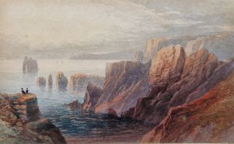 Thomas Hart FSA (1830-1916) Watercolour "Near Hillswick, St. Magnus Bay", coastal scene, framed