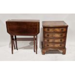 Small mahogany bowfronted chest of drawers comprising four long drawers, each with brass handles,