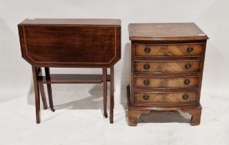 Small mahogany bowfronted chest of drawers comprising four long drawers, each with brass handles,