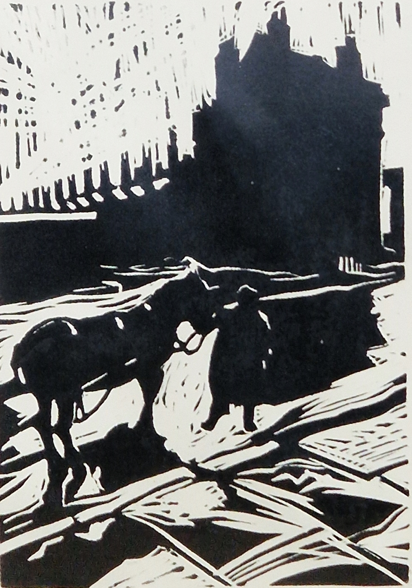 David Carpanini  Limited edition woodblock print "Different Times", figure and horse with - Image 4 of 6