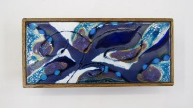 Alfred Klitgaard Danish rosewood and enamelled box, rectangular with gold, turquoise, blue and white