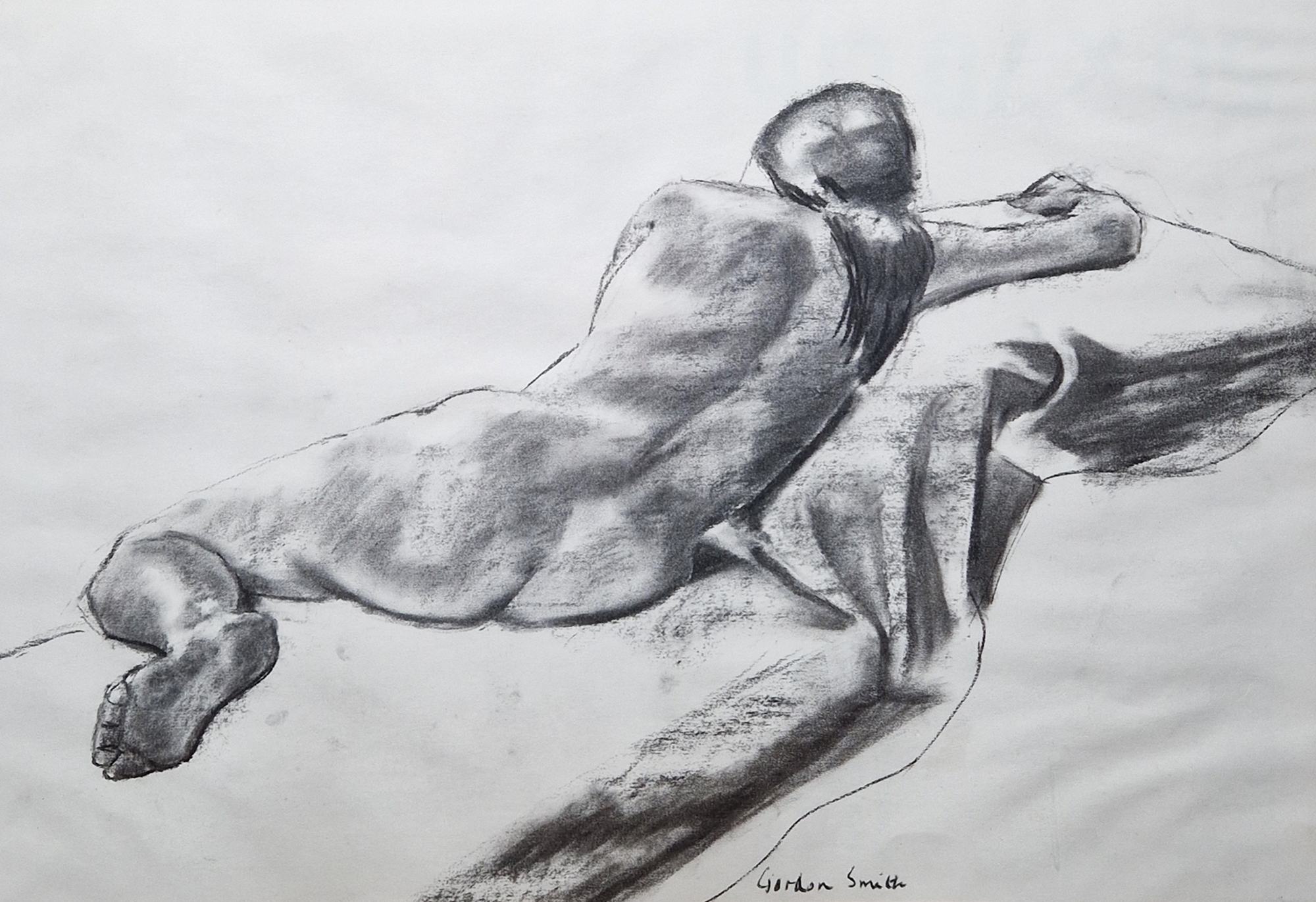 Gordon Smith (20th century) Charcoal and wash drawing  Study of a female nude reclining, en