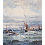 Charles Thornley (1852-1902) Oil on canvas Coastal scene with boats and sailing vessels on choppy