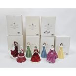 Seven Royal Doulton bone china figures of ladies, in original boxes, including Petits Signs of the