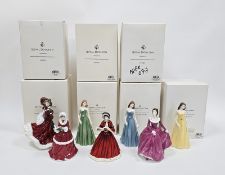 Seven Royal Doulton bone china figures of ladies, in original boxes, including Petits Signs of the